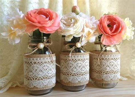 Burlap And Lace Covered Mason Jar Vases Wedding Deocration Bridal