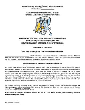 Fillable Online Wvceh Hmis Privacy Posting Data Collection Notice