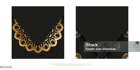 Template Brosur Salam Hitam Dengan Ornamen Yunani Emas Ilustrasi Stok