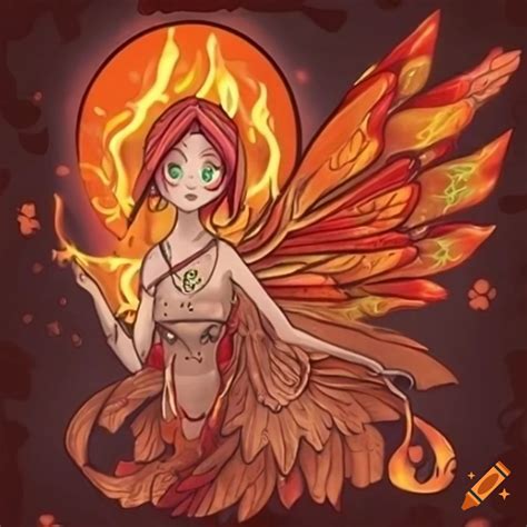 Detailed Art Of A Fire Fairy With Maple Leaf Wings On Craiyon