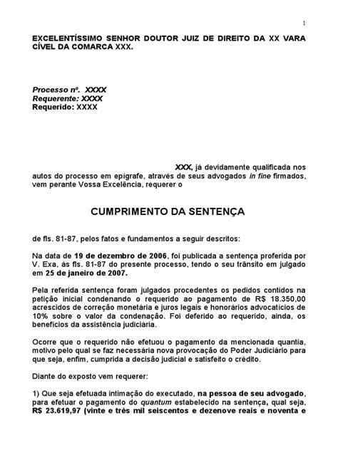 PrÁtica JurÍdica Ii Modelo De Cumprimento De SentenÇa