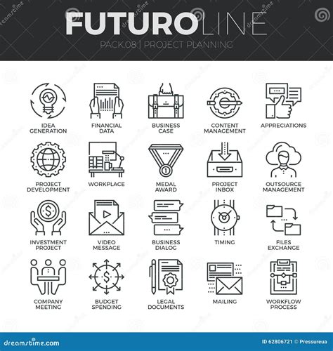 Linha ícones De Futuro Do Planeamento De Projeto Ajustados Ilustração