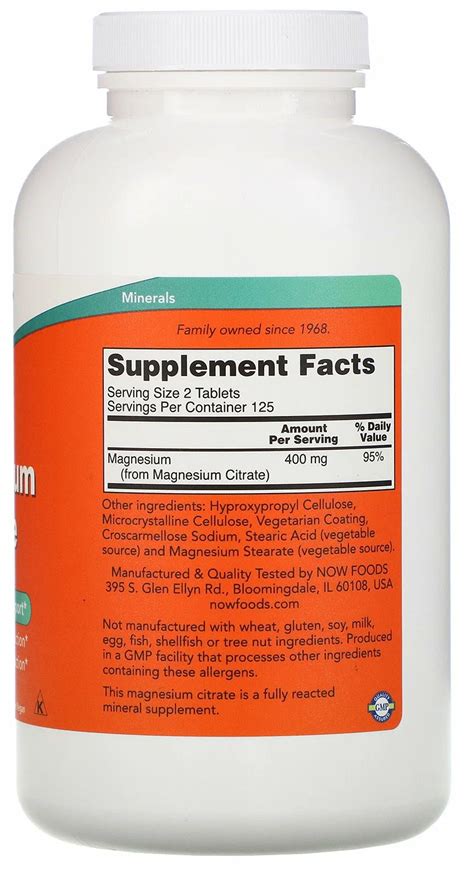 Таблетки NOW Magnesium Citrate, 200 мг, 250 шт. — купить в интернет ...