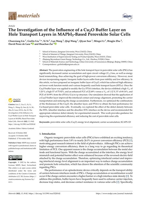 PDF The Investigation Of The Influence Of A Cu2O Buffer Layer On Hole