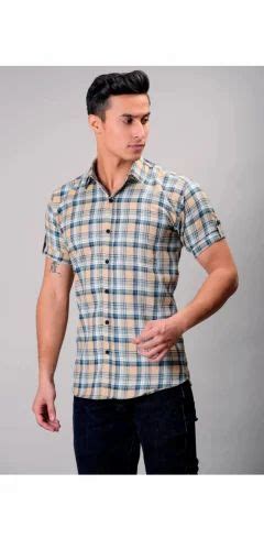 Checks Cotton Men Slim Fit Checkered Spread Collar Casual Shirt Half