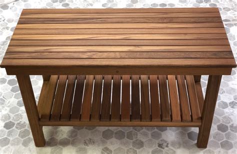 Luxury Teak Shower Bench Stool with Shelf and 500 lb. Weight Capacity ...