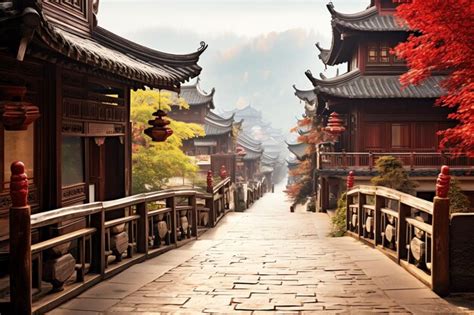 Foto De Ilustraci N De Una Aldea Tradicional China Con Arquitectura De