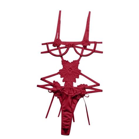 Body Body de bikini évidé en dentelle sexy pour femmes lingerie sexy rouge Rouge Cdiscount