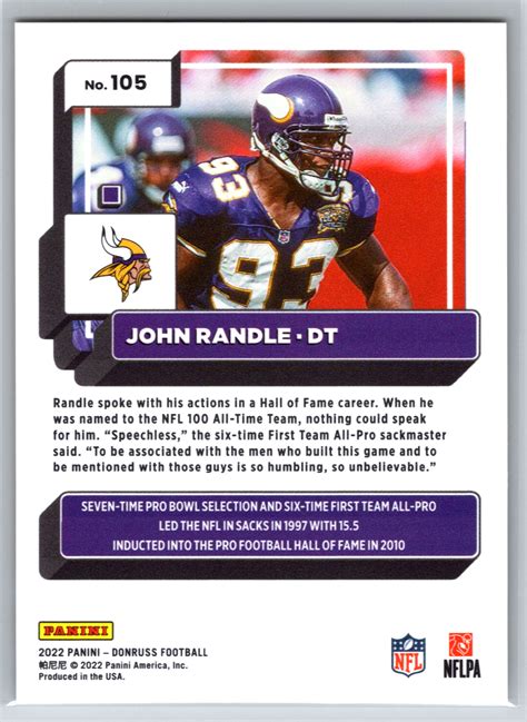 2022 Panini Donruss Press Proof Premium 105 John Randle For Sale