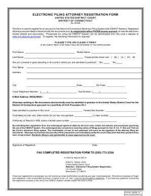 Fillable Online Electronic Filing Attorney Registration Form