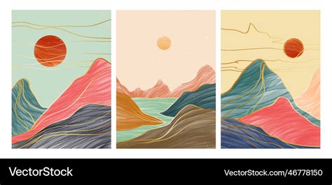 Set of mountain landscape with line art mountain Vector Image