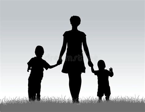 Mother With Children Vector Mother With Children On Meadow Silhouette