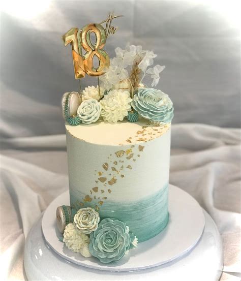 18th Floral Buttercream Cake Sage White Gold Elegant Birthday