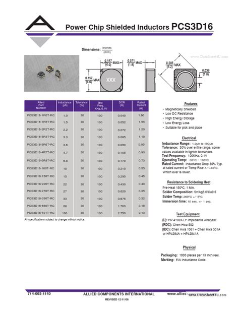 Pcs D Datasheet Power Chip Shielded Inductors