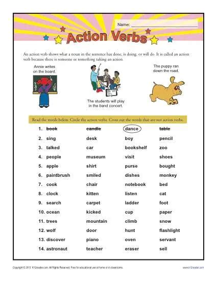 Verbs Worksheet For Grade 1 5 Free Grammar Worksheets First Grade 1 Verbs Action Verbs 791