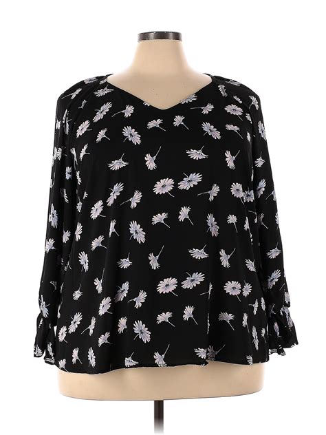 Bar Iii 100 Polyester Floral Black Long Sleeve Blouse Size 3x Plus