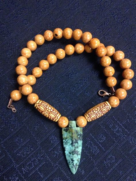 Brown Glass Beads With African Spear Mens Necklace Mens Necklace