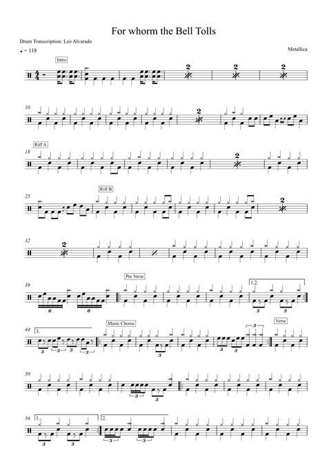 For Whom The Bell Tolls Arr Drum Transcription Leo Alvarado Sheet