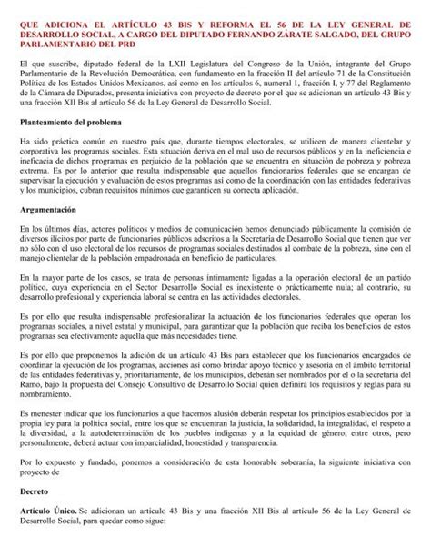 Que Adiciona El Artículo 43 Bis Y Reforma El 56 De La Ley General De