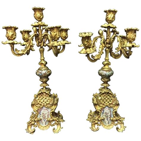 19th Century French Rococo Style Pair Of Ormolu And Champleve