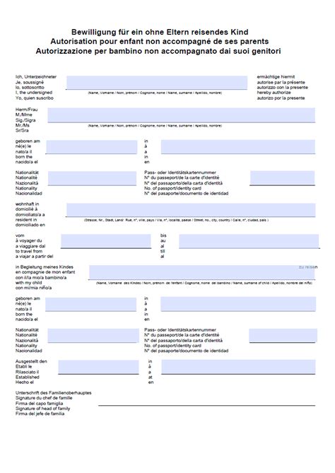 Reisevollmacht für Kinder Schweiz kostenlose Vorlagen