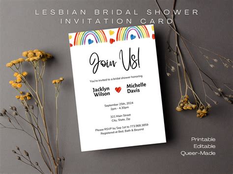 Lesbian Bridal Shower Invitation Rainbow Mrs And Mrs Wedding Shower Invitation LGBTQ Wedding