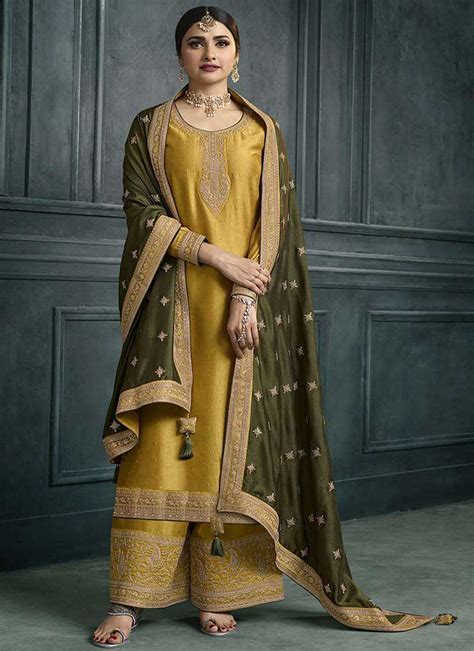 Buy Festive Outfit Yellow And Olive Green Embroidery Festive Palazzo