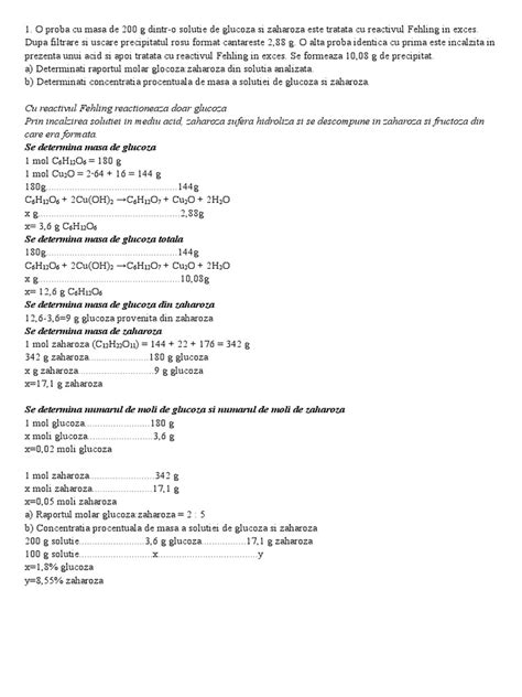 PDF O Proba Cu Masa De 200 G Dintr O Solutie De Glucoza Si Zaharoza