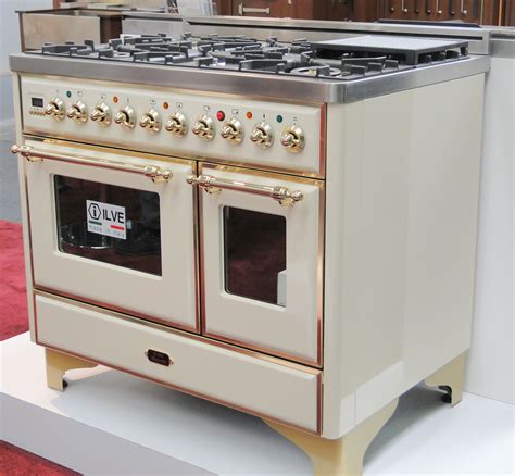 ILVE 40" Majestic Antique White Stove with Brass Trim