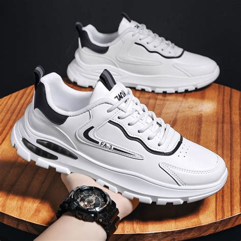 Korean White Rubber Shoes For Men Fashion Sports Running Shoes Pu