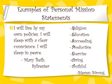 Personal Mission Statement Examples For Teenagers