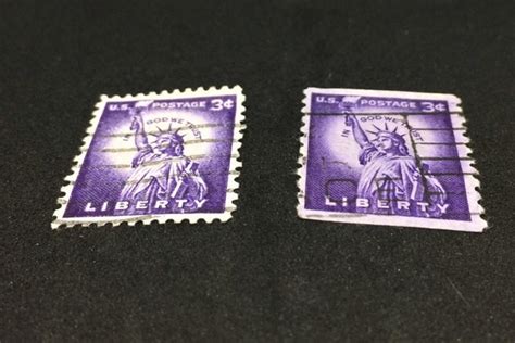 Two Rare Usa Liberty Cent Purple Stamp Hinged Used Very Etsy