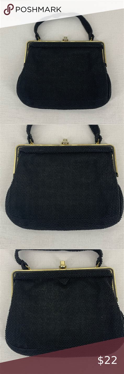 Vintage Lumured Petite Bead Black Beaded Handbag Purse