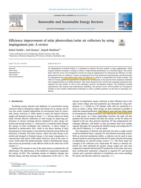 Efficiency Improvement of Solar Photovoltaic/solar Air Collectors by ...
