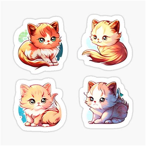 4 Cute Cat Stickers Set 2 Sticker For Sale By Christolamber Redbubble