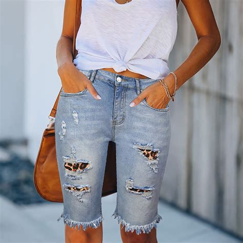 Haoxianjian Women S Jean Long Shorts Casual Hight Waist Stretch Denim Shorts Cutout Hot Pants