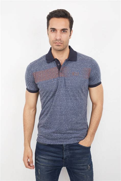 Chest Printed Polo Neck Men S T Shirt Voltaj