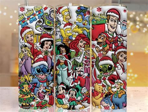 3D Inflated Cartoons Christmas Tumbler Wrap Cartoon Holiday Tumbler