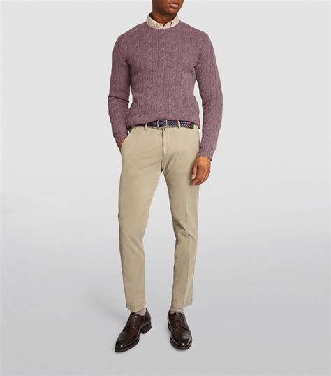 Mens Ralph Lauren Purple Label Grey Cashmere Cable Knit Sweater