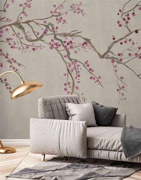 Red Cherry Blossom Wallpaper Mural Feathr Wallpapers