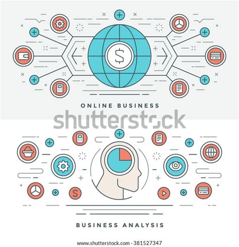 Flat Line Online Business Analysis Concept Stock Vector Royalty Free 381527347