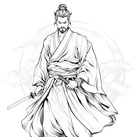 Premium Photo | Fierce Samurai Unleashed A Clean Minimalist Coloring