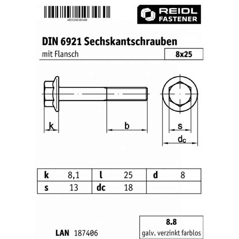 X Din Sechskantschraube Mit Flansch M X Galv Verzinkt