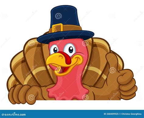 Turkey Pilgrim Hat Thanksgiving Cartoon Character Stock Vector