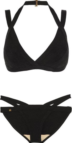 Hervé Léger Doublestrap Bandage Bikini in Black Lyst