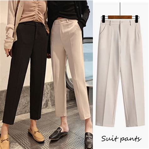 WOMEN SUIT PANTS KOREAN STYLE LOOSE STRAIGHT CIGARETTES PANTS HIGH ...