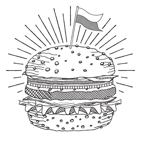 Hamburger With A Flag - Outline Illustration 16386296 Vector Art at ...