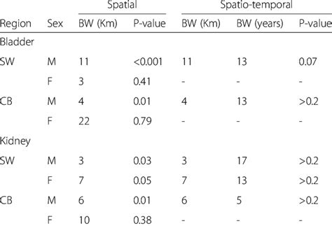 Optimal Spatial And Temporal Bandwidth Bw From Cross Validation