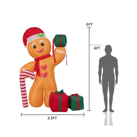 Peyton 8ft Inflatable Gingerbread Man With Candy Cane And Three T