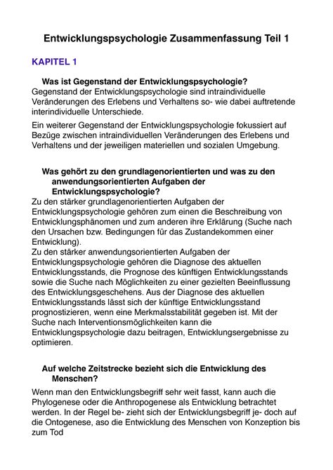 Entwicklungspsychologie Zusammenfassung Fragen Der Kapitel 1 7 Aus Dem